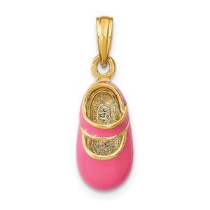 14K Gold Pink Enamel 3-D Mary Jane Baby Shoe Charm